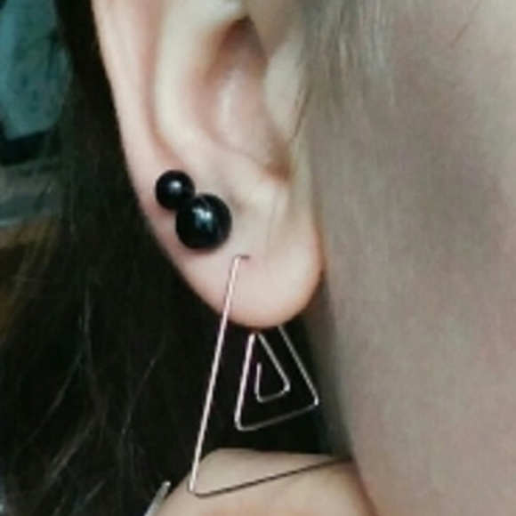 New Silver Triangle Threader Earrings Unique - Picture 3 of 3